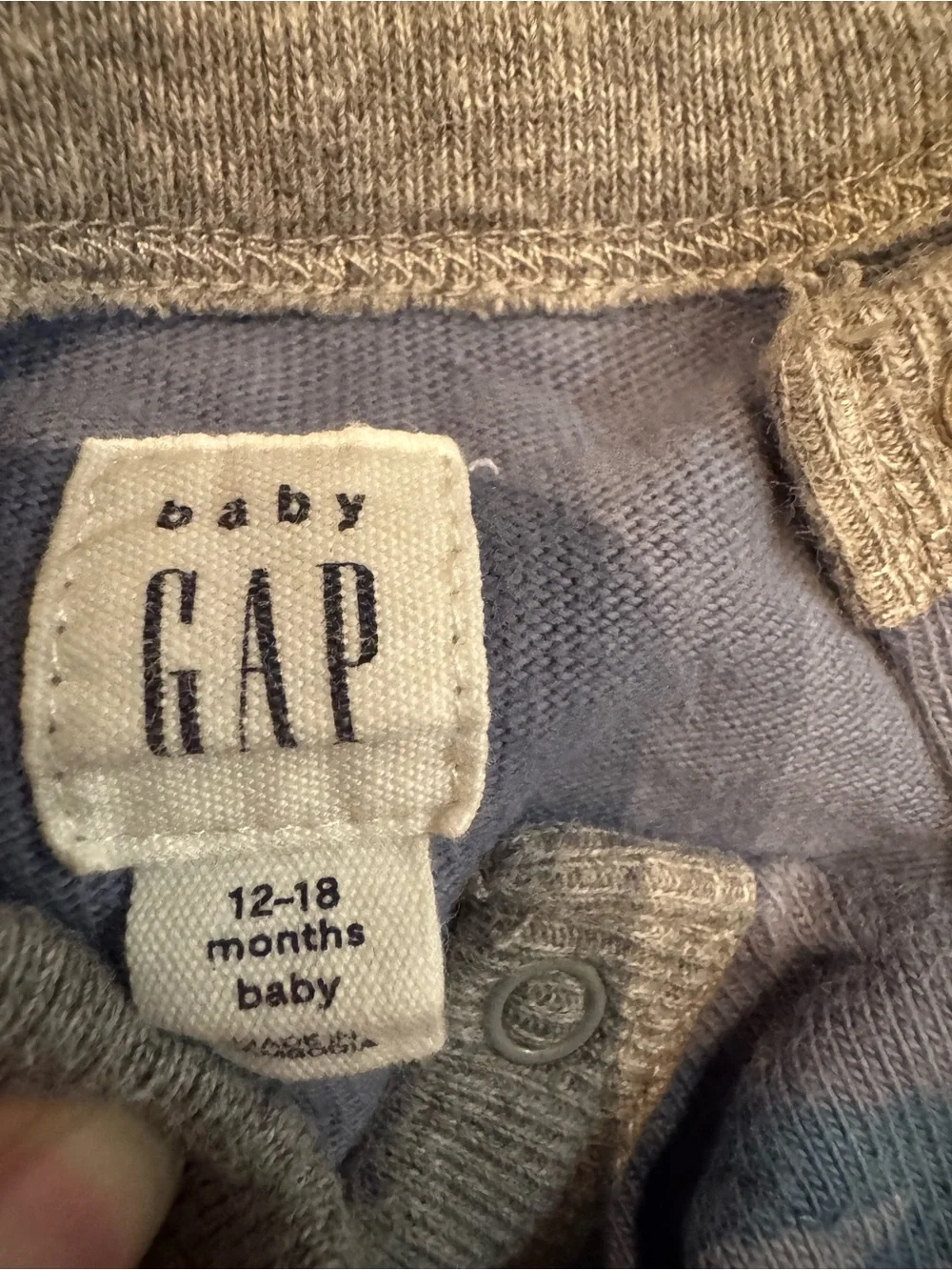 GAP Baby Gray and Blue Camo Knit Snap One Piece 18 - 24 months